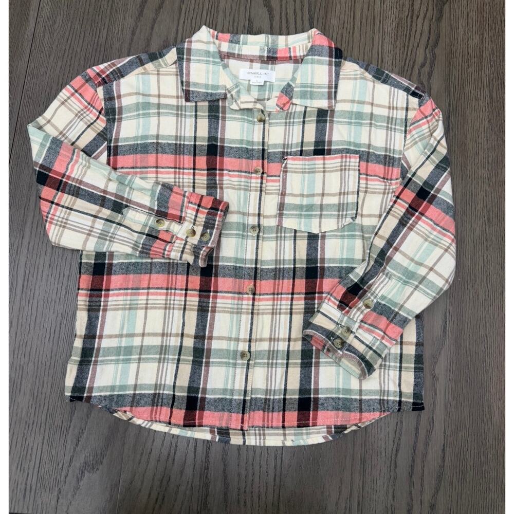 O’Neill Girls Leslye Plaid Button Front Flannel Shirt Large NWT